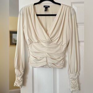 Express Ruched V-Neck Long Sleeve Blouse